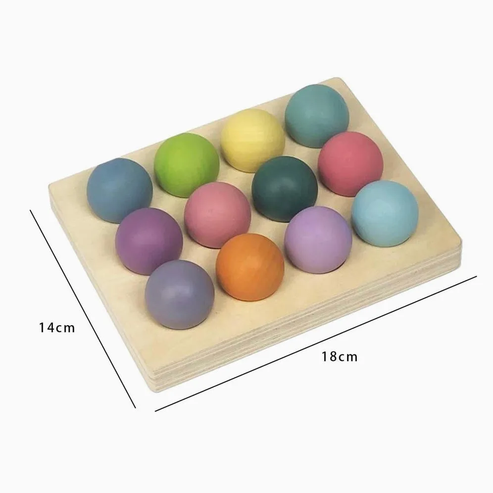 12 Pastel Wooden Balls with Colour Sorting Tray