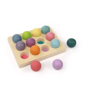 12 Pastel Wooden Balls with Colour Sorting Tray