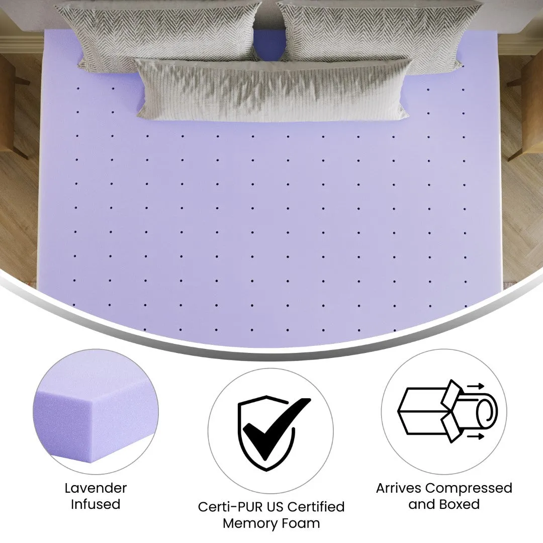 3 Inch Lavender Infused King Memory Foam Mattress Topper with Ventilated Design and CertiPUR-US Certified Foam