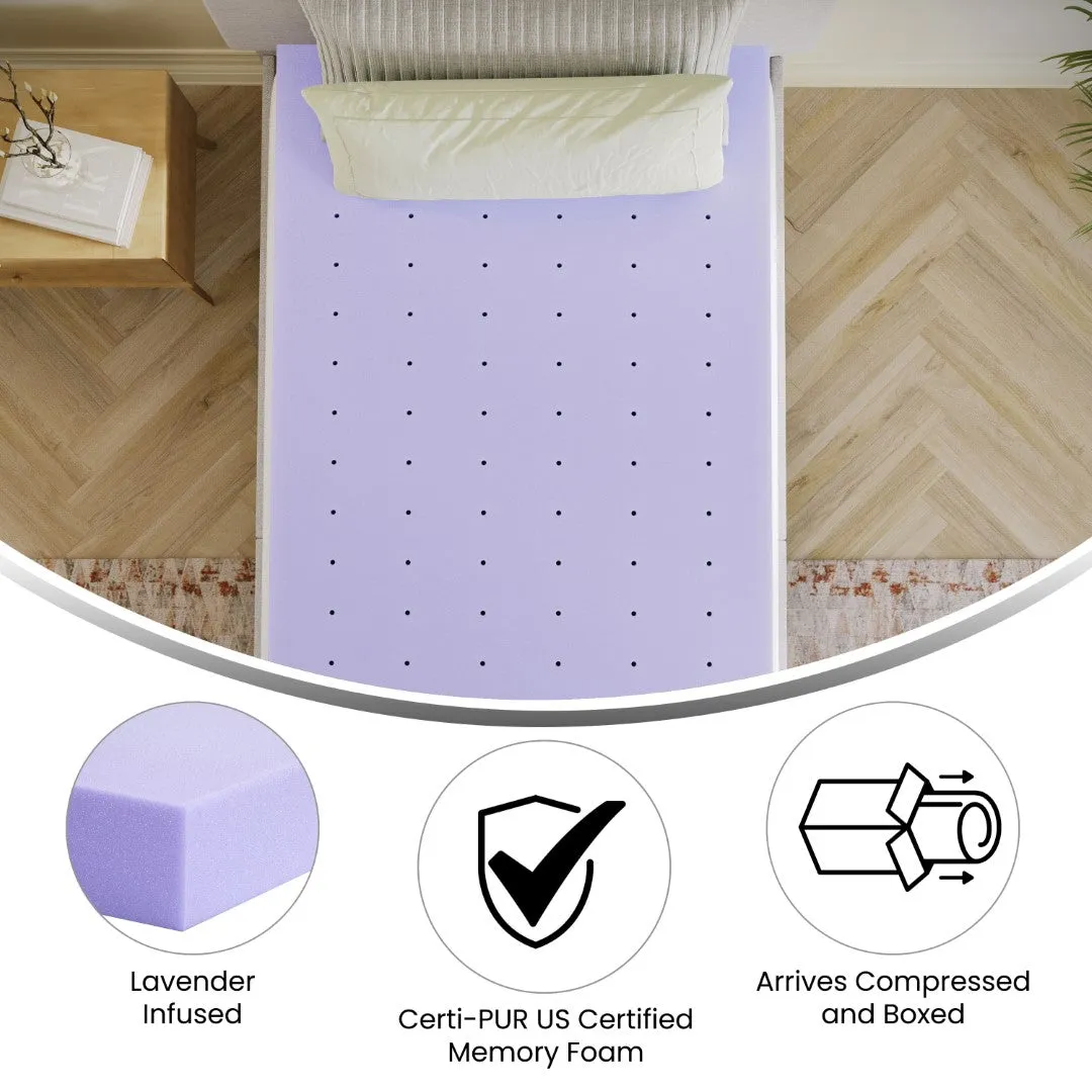 3 Inch Lavender Infused Twin XL Memory Foam Mattress Topper with Ventilated Design and CertiPUR-US Certified Foam