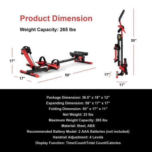 4-in-1 Folding Rowing Machine with Control Panel for Home Gym