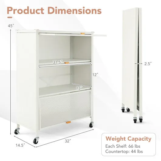 4-Tier Kitchen Bakers Rack with Flip Doors-White