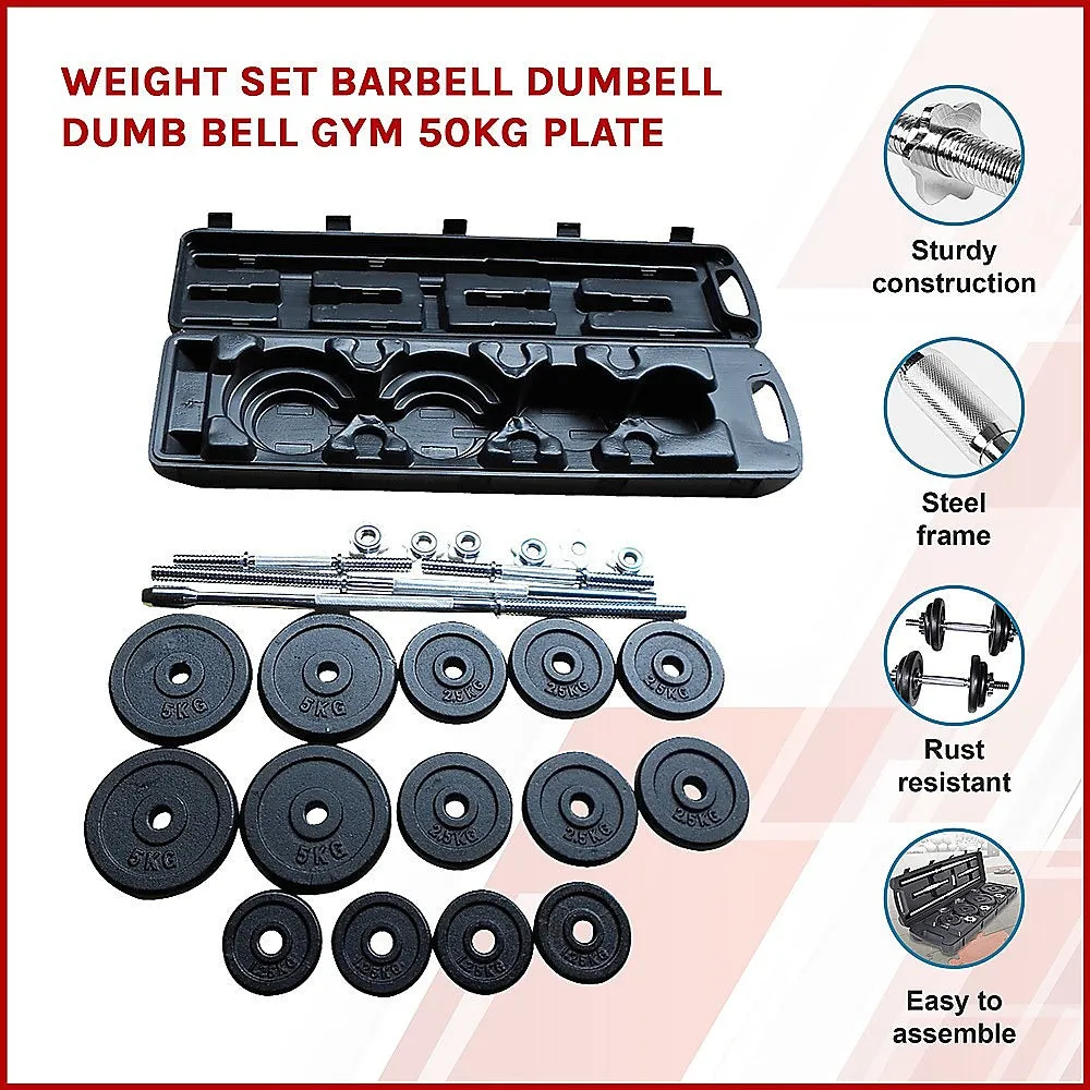 50kg Adjustable Barbell and Dumbbell Weight Set with Case