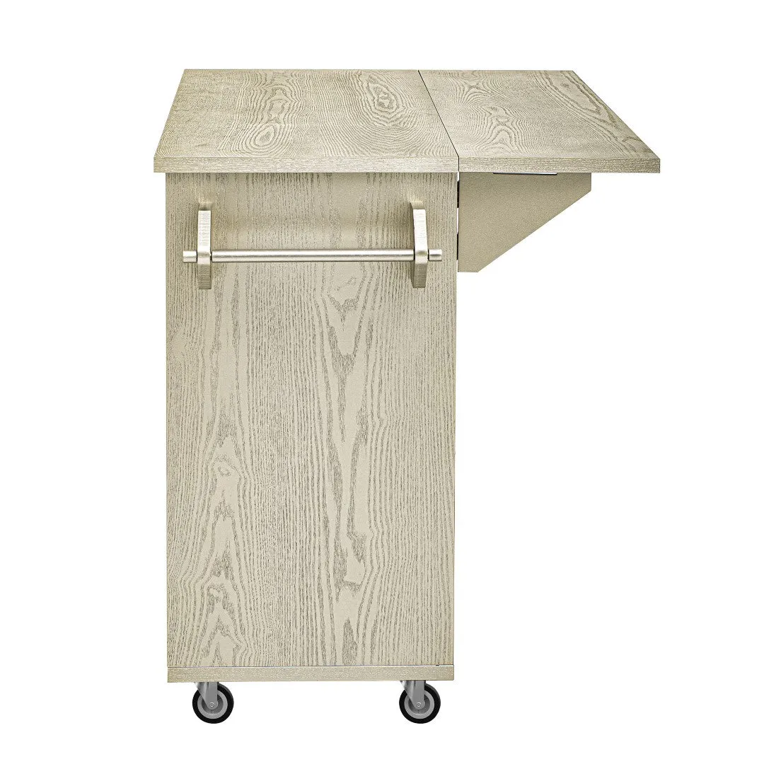 51.2"W Ash Veneer Solid Wood Handwoven Kitchen Island w/ Drop Leaf, Coastal Style on Wheels, Storage Rack, Rolling Cart - Champagne