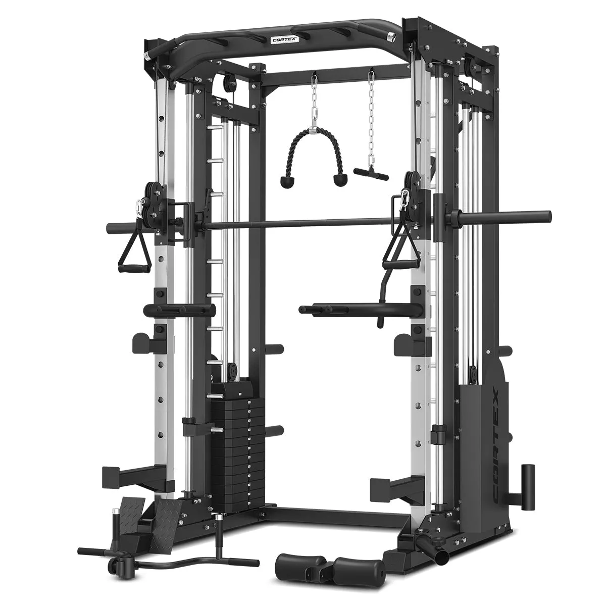 6-in-1 Power Rack & Smith Machine with Bench, 100kg Plates - Cortex