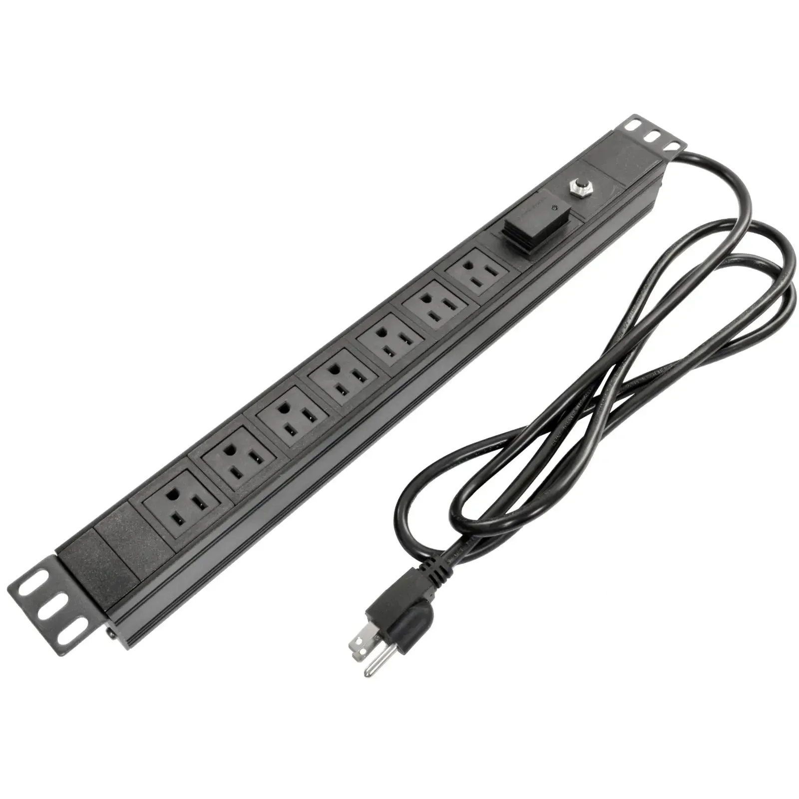 7 Outlet 15A Rack Mount Power Surge Protector 2 Fronted Mount w/ 6FT Power Cord Rack Black