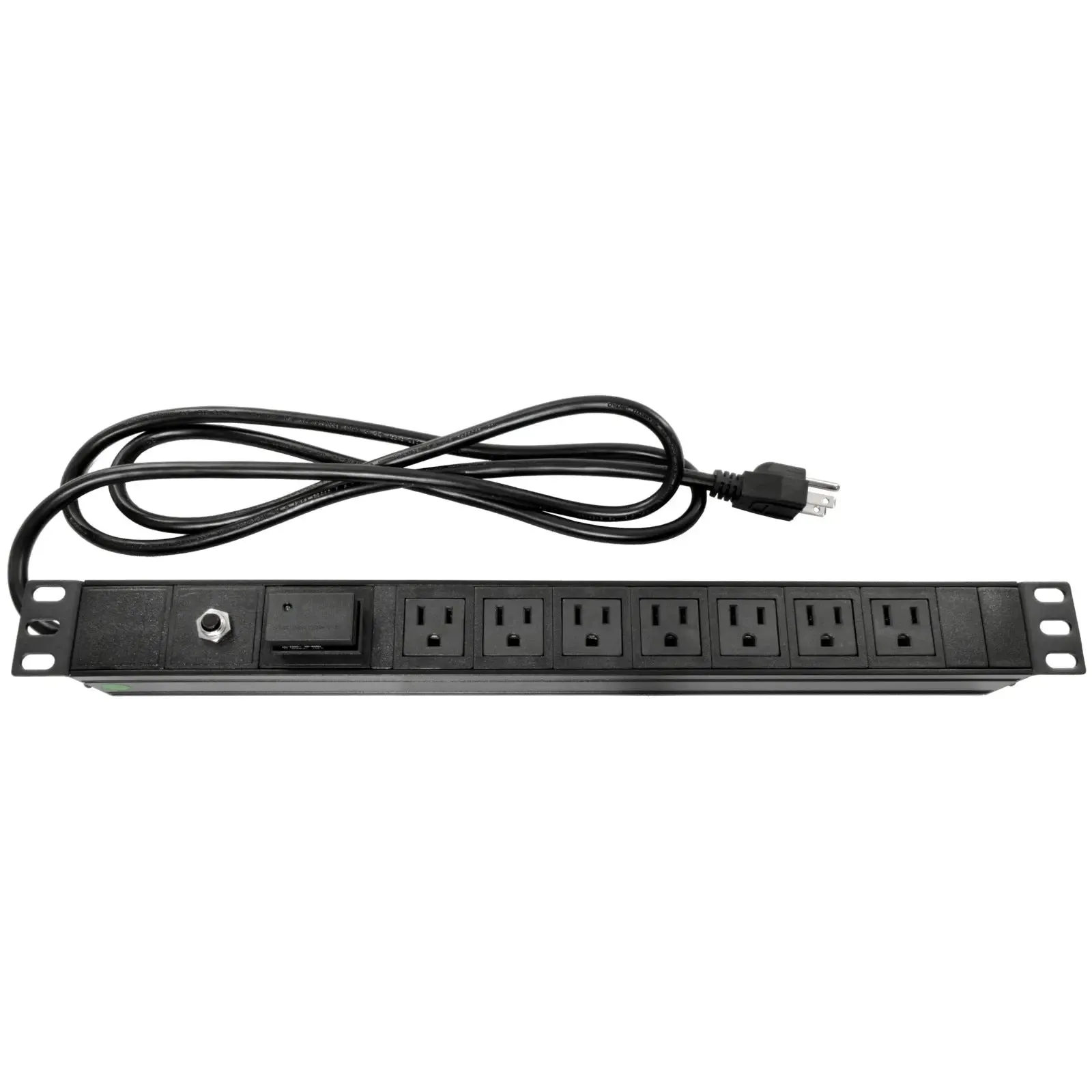 7 Outlet 15A Rack Mount Power Surge Protector 2 Fronted Mount w/ 6FT Power Cord Rack Black