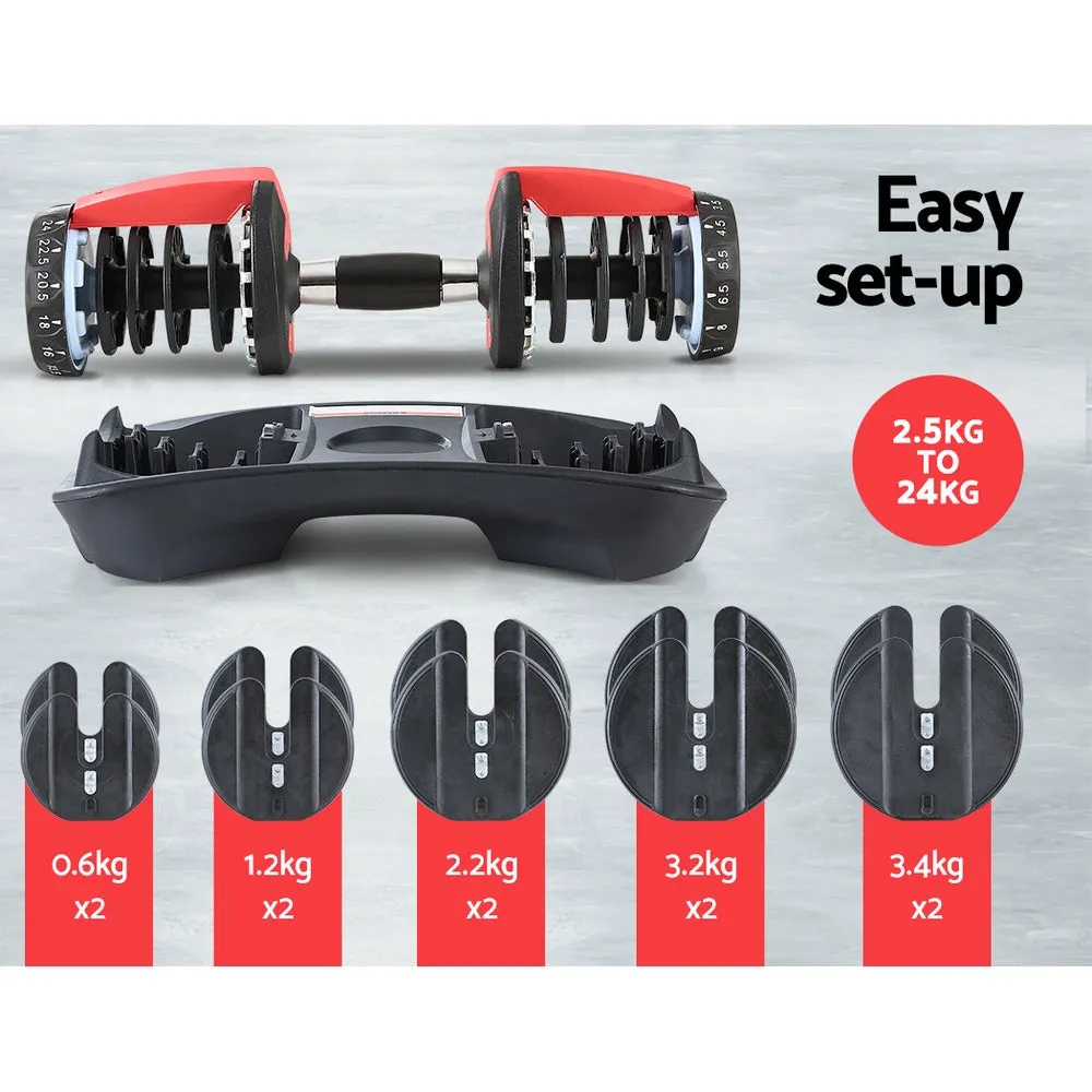 Adjustable 24kg Dumbbell Set, Non-Slip Handle, Everfit