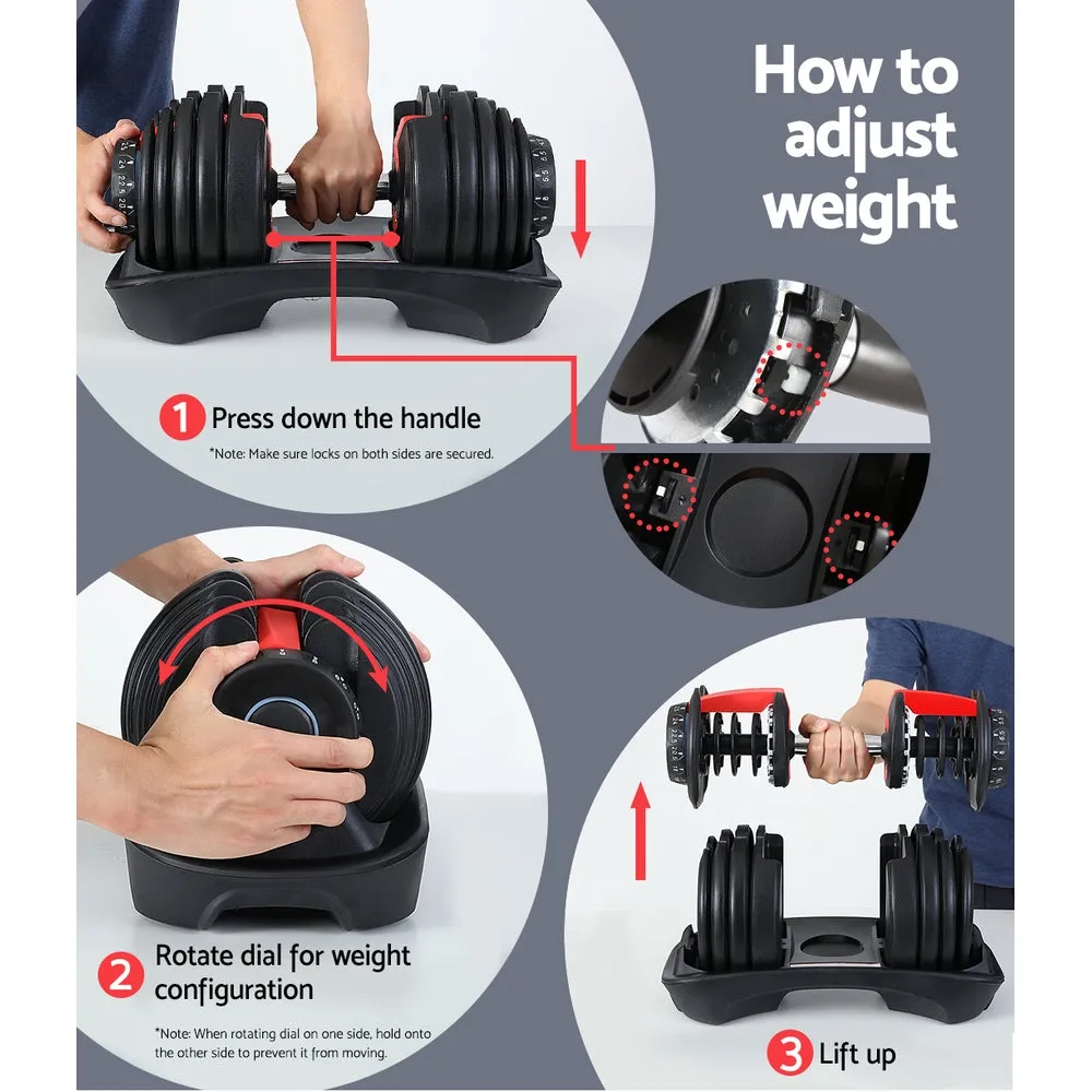 Adjustable 24kg Dumbbell Set, Non-Slip Handle, Everfit