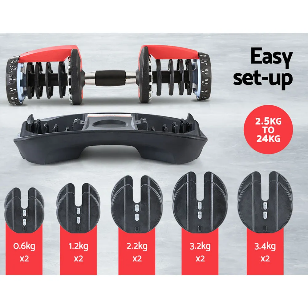 Adjustable 24kg Dumbbells with Non-slip Handle Set - Everfit