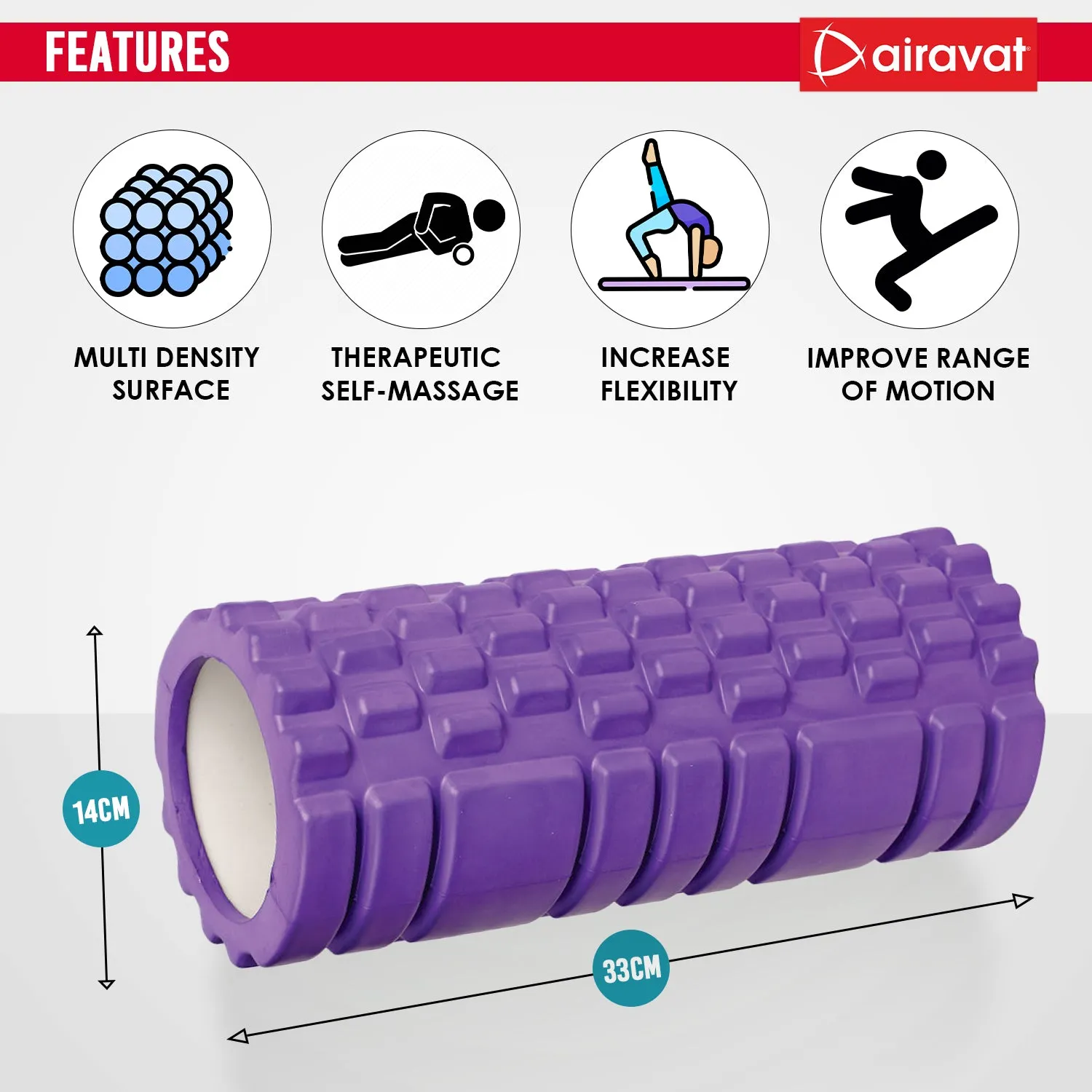 AIRAVAT FOAM ROLLER HOLLOW 33CM