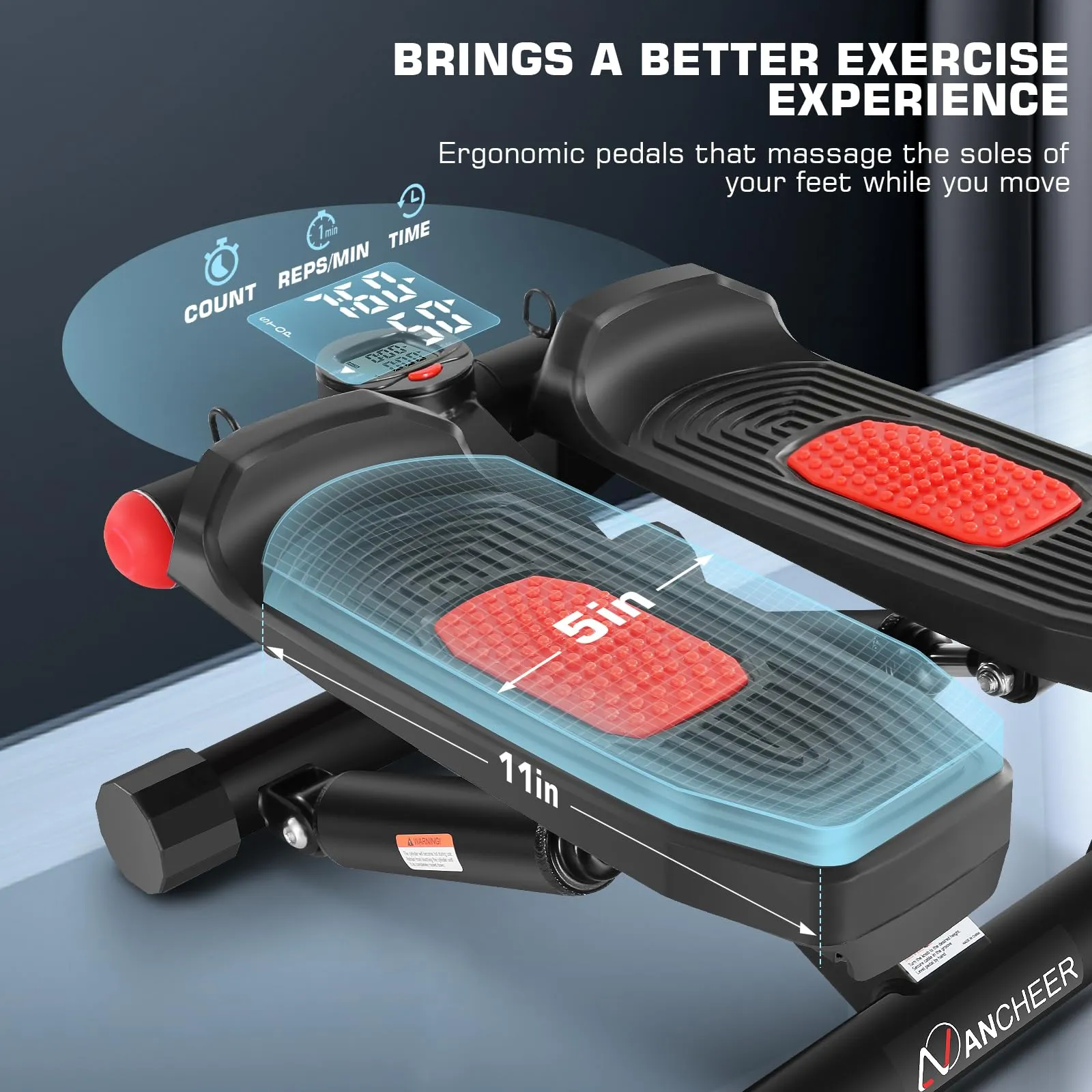 ANCHEER Steppers for Exercise at Home, Stepper with Resistance Bands, Hydraulic Mini Stepper with LCD Monitor, Full Body Cardio