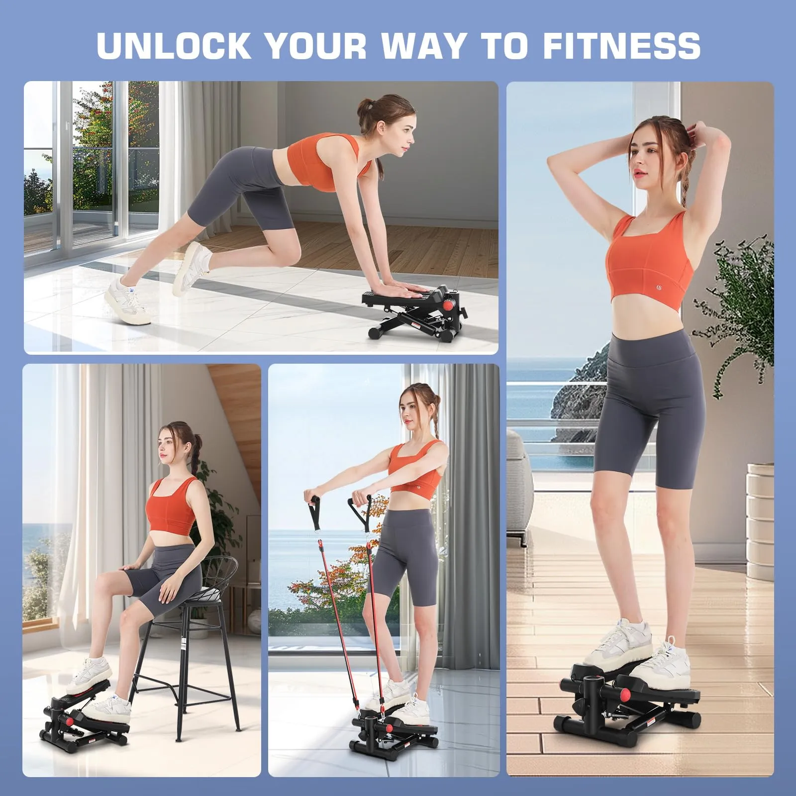 ANCHEER Steppers for Exercise at Home, Stepper with Resistance Bands, Hydraulic Mini Stepper with LCD Monitor, Full Body Cardio