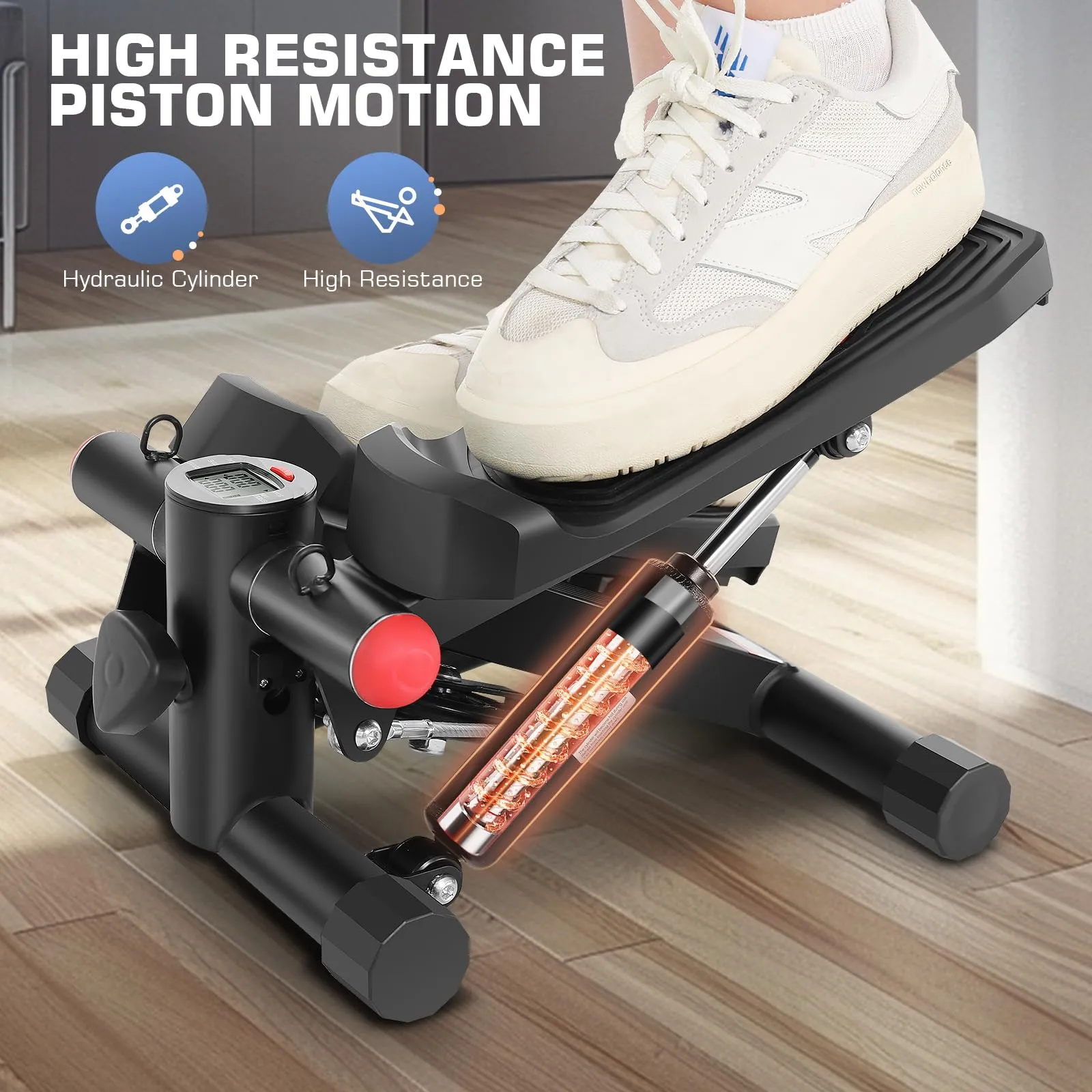 ANCHEER Steppers for Exercise at Home, Stepper with Resistance Bands, Hydraulic Mini Stepper with LCD Monitor, Full Body Cardio