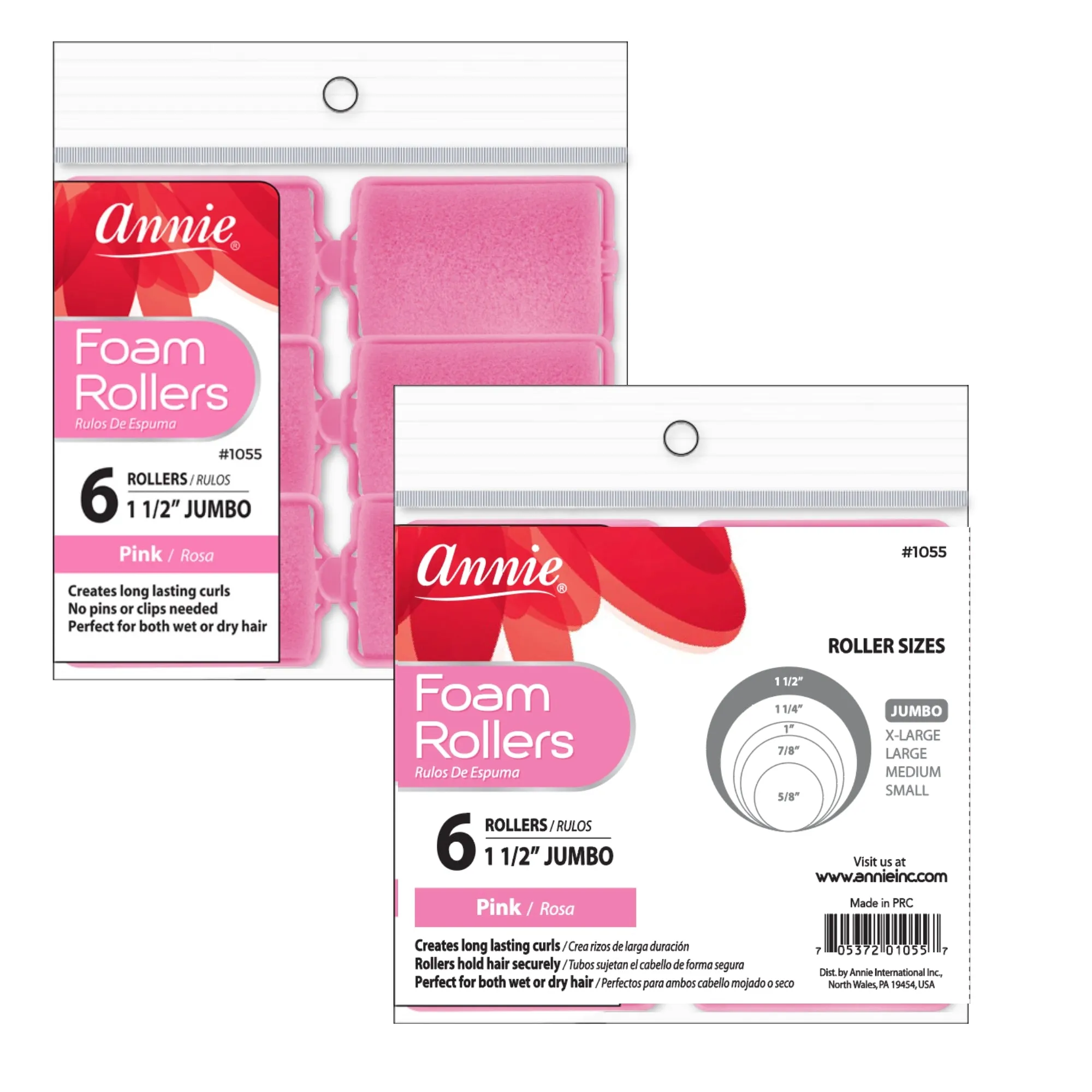 Annie Foam Rollers Jumbo 6Ct Pink