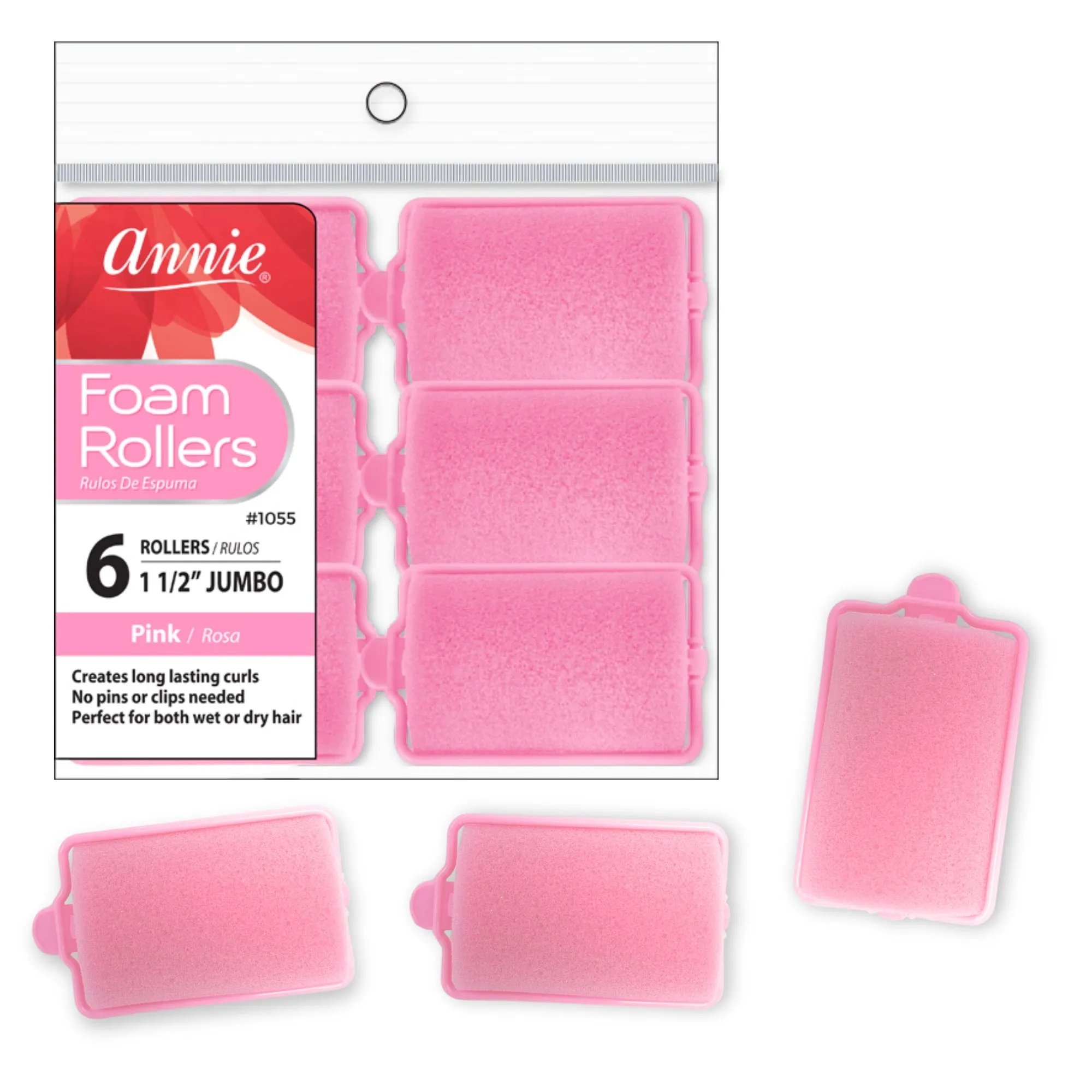 Annie Foam Rollers Jumbo 6Ct Pink