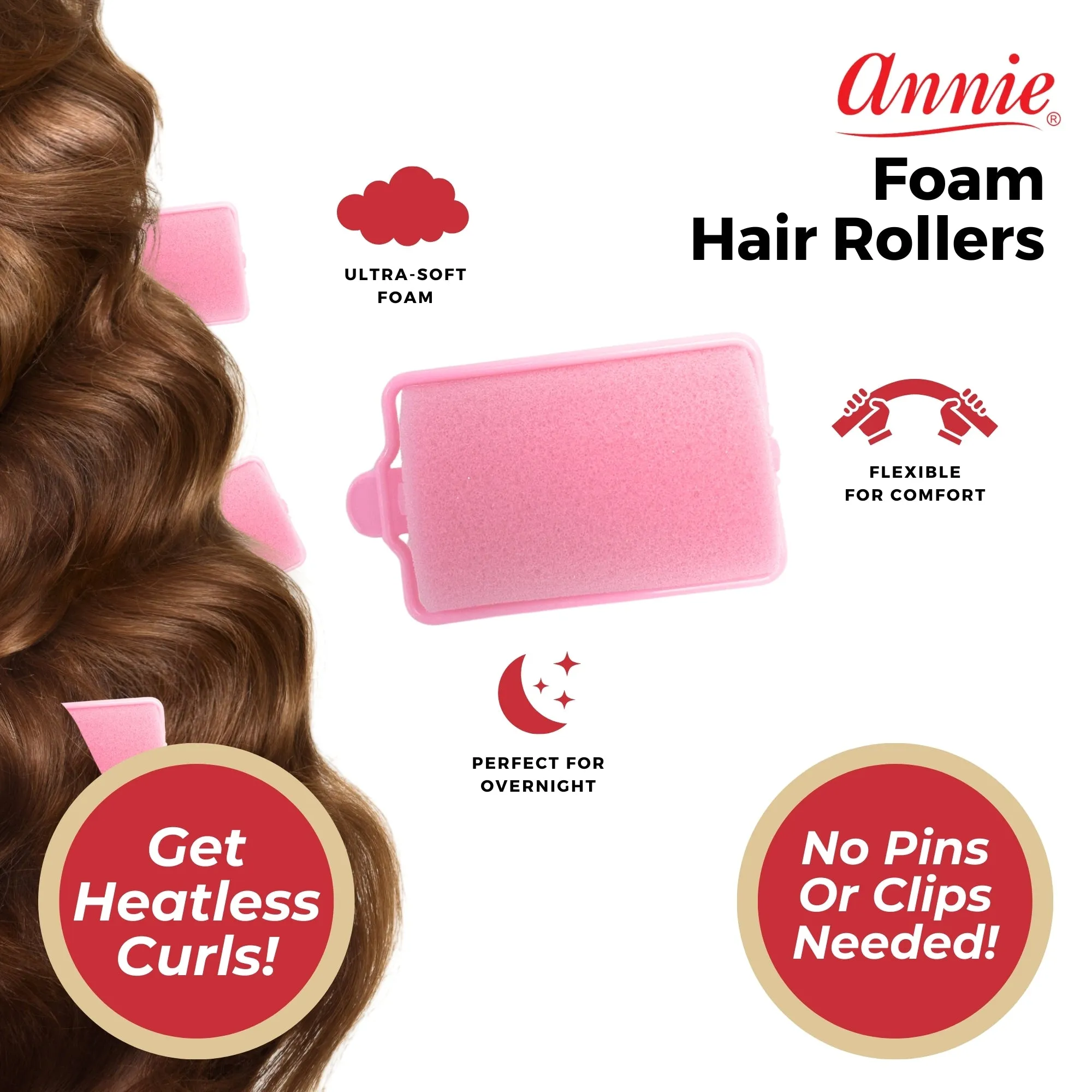 Annie Foam Rollers X-Large 8Ct Pink