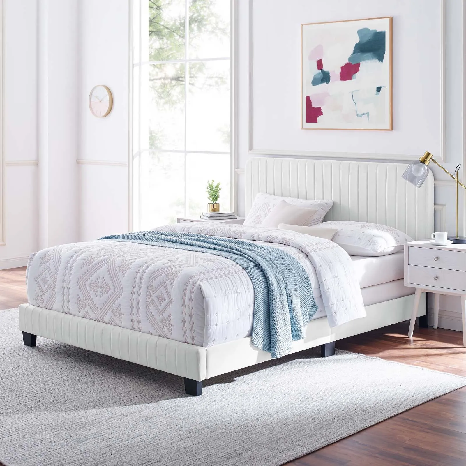 Celine Channel Tufted Performance Velvet Full Bed White MOD-6331-WHI