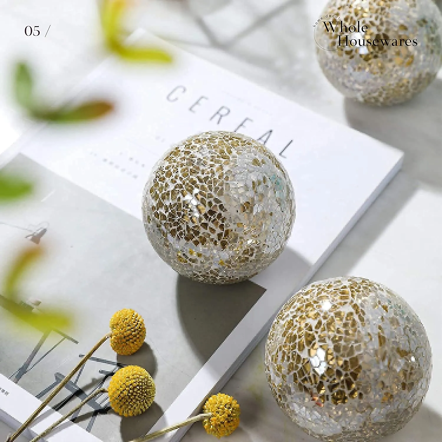 Decorative Balls Set of 5 Glass Mosaic Sphere Dia 3" (Copper