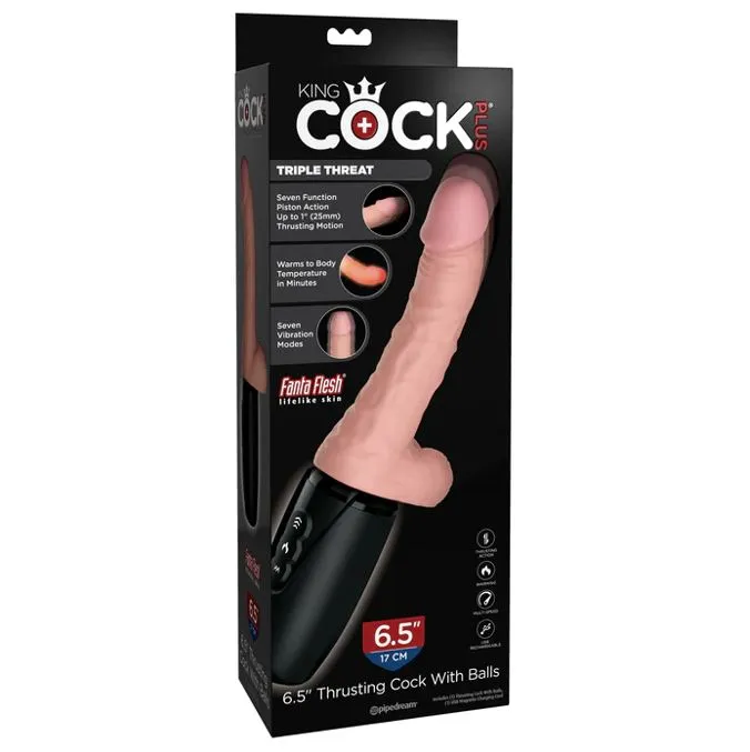 King Cock Plus Triple Threat 6.5 Inch Thrusting Cock Flesh Pink