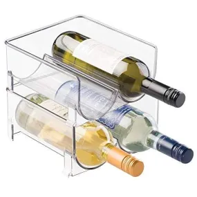 mDesign Plastic Free-Standing Wine Rack Storage Organizer for Kitchen Countertops, Table Top, Pantry, Fridge - Holds Wine, Beer, Pop/Soda, Water Bottles - Stackable, 2 Bottles Each, 2 Pack - Clear