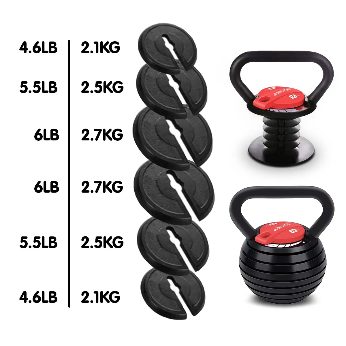 Powertrain Adjustable Kettlebell Weights Dumbbell - 18kg