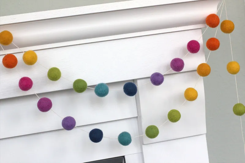 Rainbow Felt Ball Garland- Ombre Bright Colors