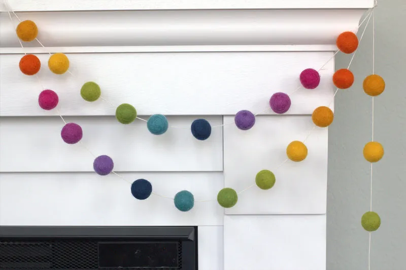 Rainbow Felt Ball Garland- Ombre Bright Colors