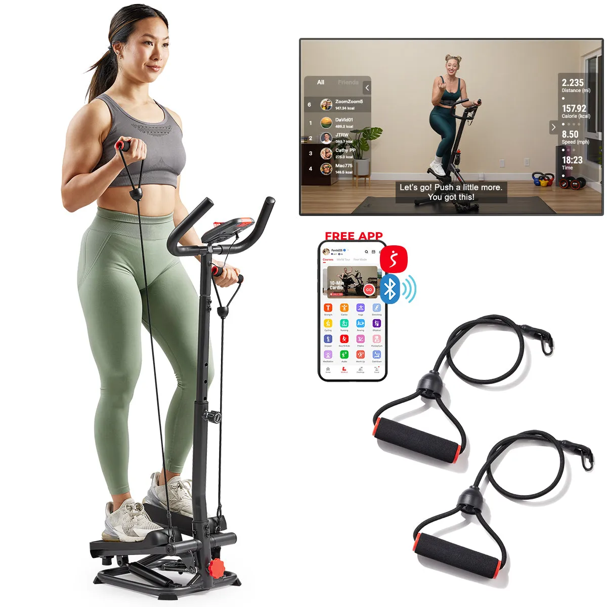 Smart Advanced Stair Exercise Stepper with Handlebar and Resistance Bands