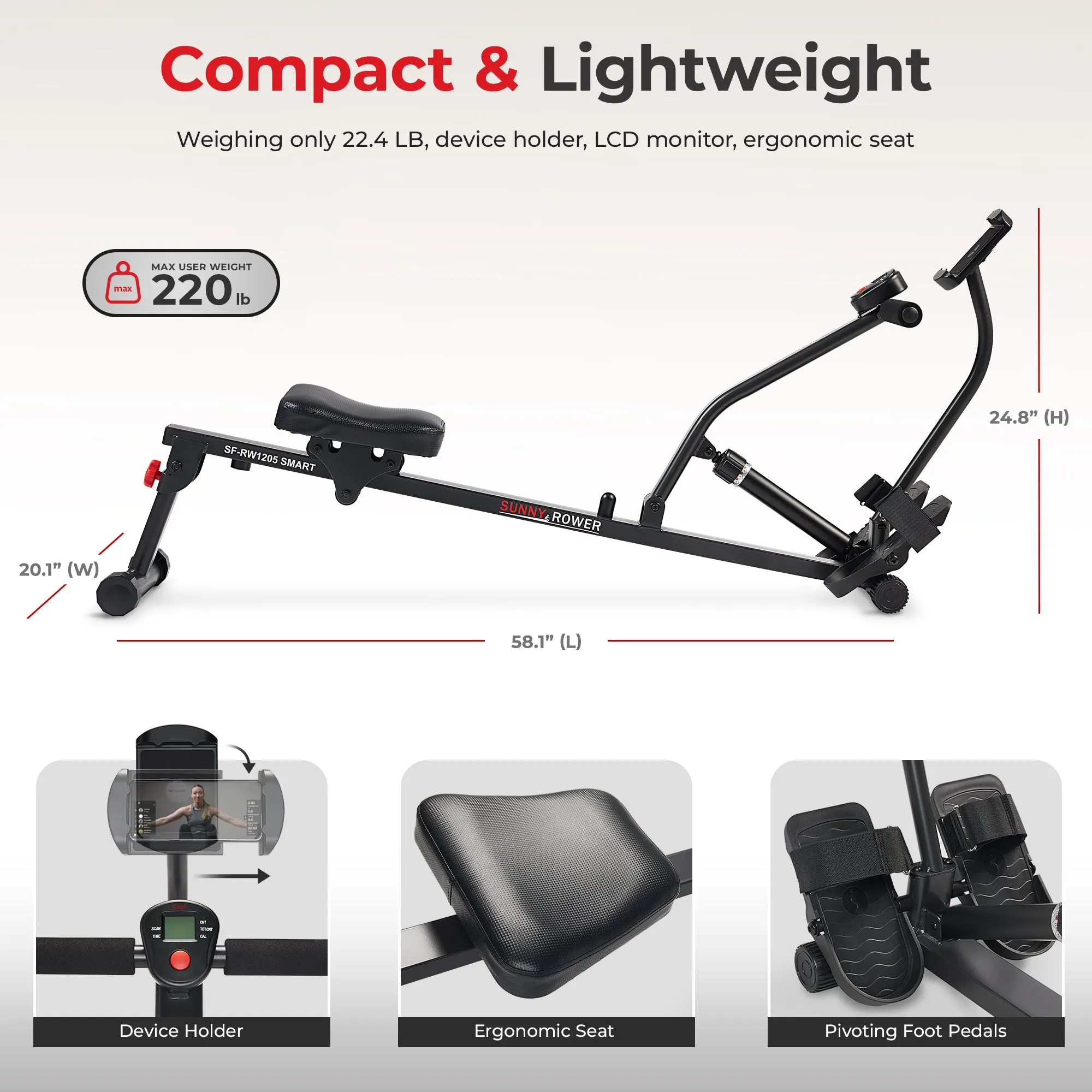 Smart Compact Hydraulic Rowing Machine with 12 Levels Hydraulic Resistance