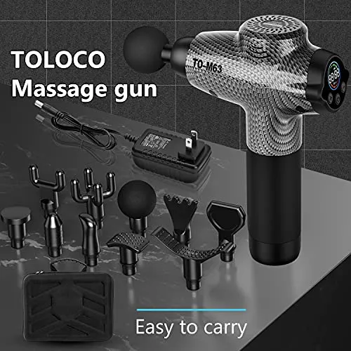 TOLOCO Massage Gun, Upgrade Percussion Muscle Massage Gun for Athletes, Handheld Deep Tissue Massager Gun, Carbon