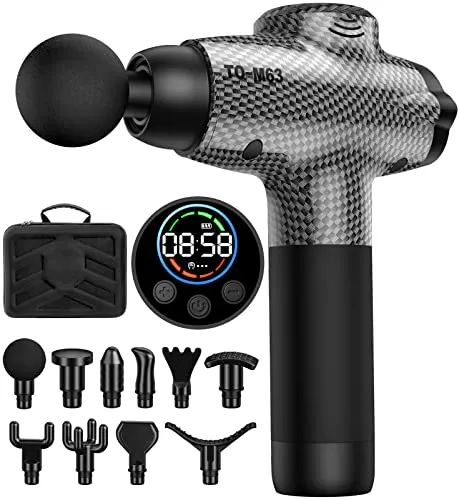 TOLOCO Massage Gun, Upgrade Percussion Muscle Massage Gun for Athletes, Handheld Deep Tissue Massager Gun, Carbon