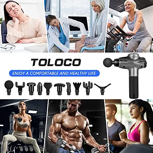 TOLOCO Massage Gun, Upgrade Percussion Muscle Massage Gun for Athletes, Handheld Deep Tissue Massager Gun, Carbon