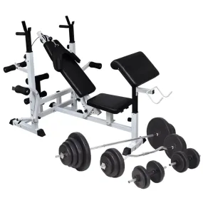 vidaXL Weight Bench with Weight Rack, Barbell and Dumbbell Set 264.6 lb